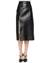 Jason Wu Croc Embossed Leather Paneled Skirt