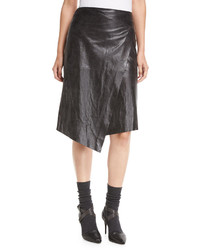 Brunello Cucinelli Leather Faux Wrap Midi Skirt