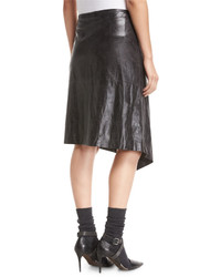 Brunello Cucinelli Leather Faux Wrap Midi Skirt