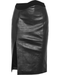Thierry Mugler Mugler Crepe Trimmed Leather Skirt Black