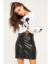 Missguided Petite Black Faux Leather Belted Skirt