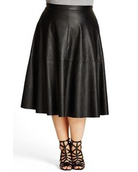 City Chic Plus Size Flirt Faux Leather Midi Skirt