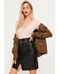 Missguided Tall Black Faux Leather Belted Skirt