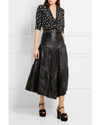 Saint Laurent Tiered Leather Skirt Black