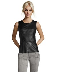 Wyatt Black Faux Leather Knit Patch Front Sleeveless Top