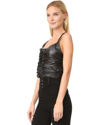 Rodarte Black Leather Ruched Sleeveless Top