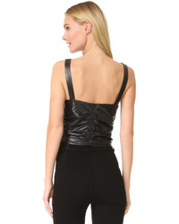 Rodarte Black Leather Ruched Sleeveless Top