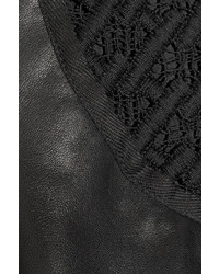 Derek Lam Guipure Lace Trimmed Leather And Jersey Top