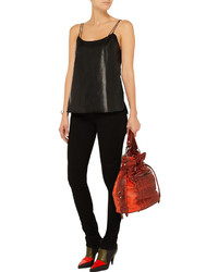Vince Leather And Silk Chiffon Camisole