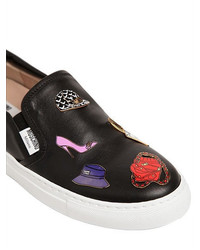 Moschino 20mm Leather Slip On Sneakers W Patches