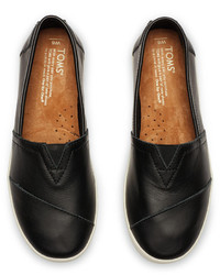 Toms Black Leather Avalon Slip Ons