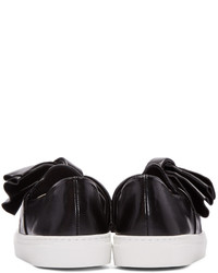 Cédric Charlier Black Leather Bow Slip On Sneakers