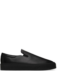 The Row Black Leather Dean Slip On Sneakers