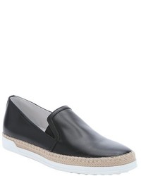 Tod's Black Leather Slip On Espadrille Sneakers