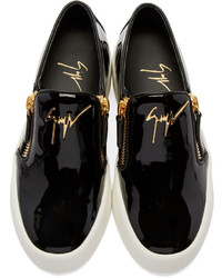 Giuseppe Zanotti Black Patent Leather London Slip On Sneakers