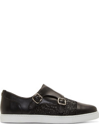 DSQUARED2 Black Textured Leather Monk Strap Slip Ons