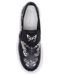 Alexander McQueen Butterfly Leather Lambskin Leather Slip On Sneakers