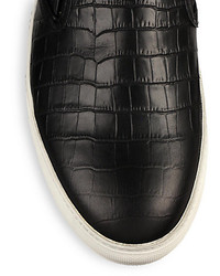 Saks Fifth Avenue Collection Croc Embossed Leather Slip On Sneakers