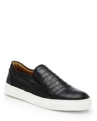 Saks Fifth Avenue Collection Croc Embossed Leather Slip On Sneakers