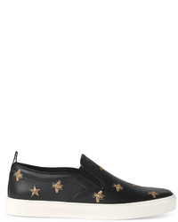 Gucci Dublin Bee Star Embroidered Leather Slip On Sneakers