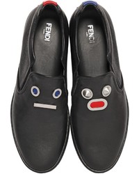 Fendi Faces Smooth Leather Slip On Sneakers