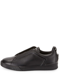Ermenegildo Zegna Grained Leather Slip On Sneaker Black