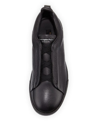 Ermenegildo Zegna Grained Leather Slip On Sneaker Black