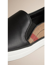 Burberry Leather And Check Slip On Trainers