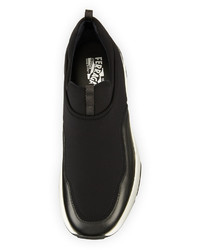 Salvatore Ferragamo Leather Neoprene Slip On Sneaker