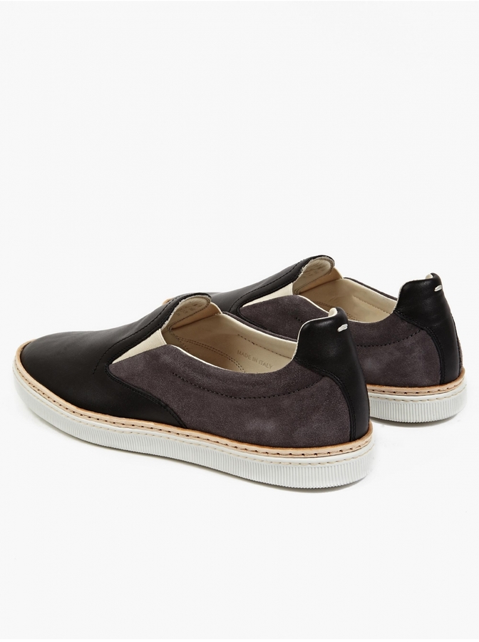 Maison Margiela 22 Black Leather And Suede Slip On Sneakers, $499