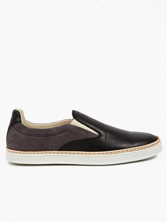 Maison Margiela 22 Black Leather And Suede Slip On Sneakers, $499 