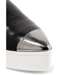Miu Miu Metal Trimmed Leather Platform Slip On Sneakers Black
