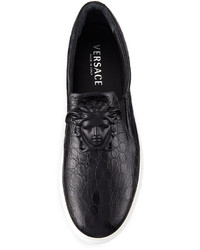 Versace Palazzo Idol Crocodile Embossed Leather Slip On Sneaker Black
