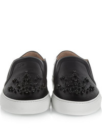 Givenchy Skate Shoes In Crystal Embellished Black Leather With White Rubber Soles