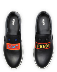 Fendi Vocabulary Face Leather Slip On Skate Sneaker Black