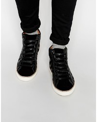 Asos Brand Lace Up Sneakers In Black Leather With Looped Laces