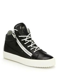 Giuseppe Zanotti Crinkled Leather Double Zip Mid Top Sneakers