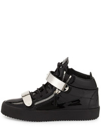 Giuseppe Zanotti Double Strap Patent Leather Mid Top Sneakers Black