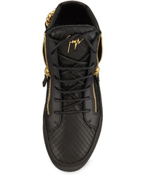 Giuseppe Zanotti Embossed Python Mid Top Leather Sneaker Black