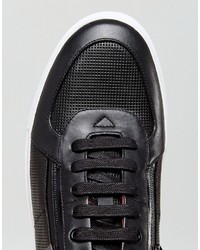 Hugo Boss Hugo By Embossed Leather Zip And Lace Sneakers Black
