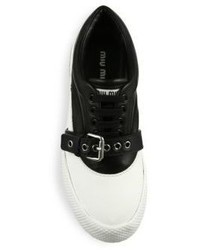 Miu Miu Leather Buckle Strap Sneakers