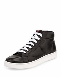 Prada Leather Mid Top Sneaker Black