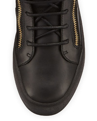 Giuseppe Zanotti Leather Mid Top Sneaker With Gold Piercing Details Black