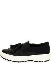 Salvatore Ferragamo Leather Sneaker With Oversized Tassels On Archival Sawtooth Sole Black