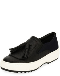 Salvatore Ferragamo Leather Sneaker With Oversized Tassels On Archival Sawtooth Sole Black