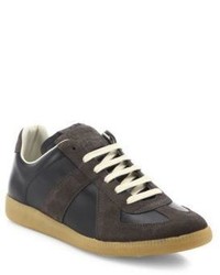 Maison Margiela Leather Suede Panel Mid Top Sneakers