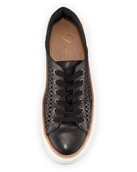 Delman Mela Perforated Leather Sneaker Black