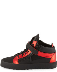 Giuseppe Zanotti Metallic Mid Top Leather Sneaker Black