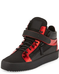 Giuseppe Zanotti Metallic Mid Top Leather Sneaker Black
