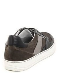 Lanvin Nylon And Leather Lace Up Sneakers